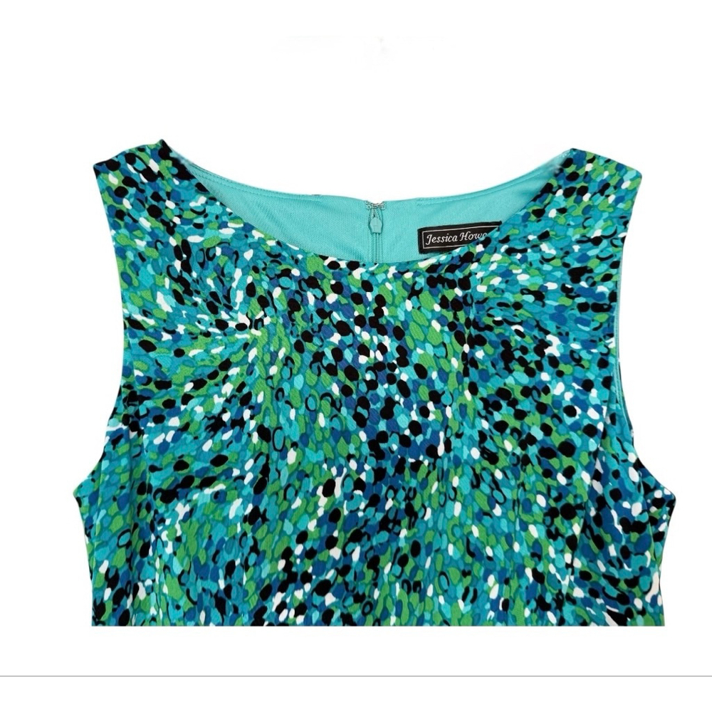 Jessica Howard Green Blue Abstract Sleeveless Midi Dress 10P - Picture 3 of 11